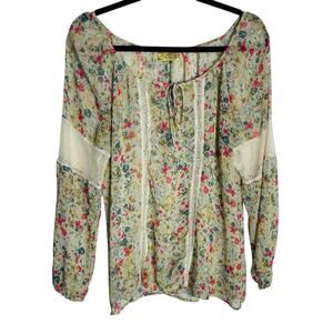 Princess Vera Wang Chiffon Blouse Womens XL Lace Ditzy Floral Fairy Cottage